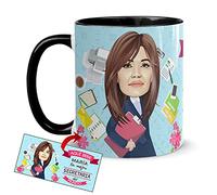 Kembilove Taza Personalizada Caricatura y Nombre - Taza de Café Aquí Bebe la Mejor Secretaria del Mundo - Taza de Desayuno para la Oficina para Profesiones