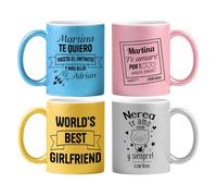 Kembilove® Taza personalizada con nombre para San Valentín - Taza de cerámica 350 ml - Regalo romántico para parejas enamoradas - Elige entre 4 colores - Ideal para novio, novia, marido y mujer