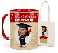 Kembilove® Taza personalizada graduación con nombre y caricatura + bolsa a juego - Regalo graduación universitaria mujer original y emotivo - Recuerdo personalizado carrera enfermería