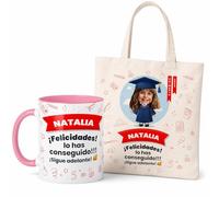 Kembilove® Taza personalizada graduación infantil con nombre y caricatura + bolsa a juego - Regalo graduación niña original y emotivo - Recuerdo personalizado colegio primaria