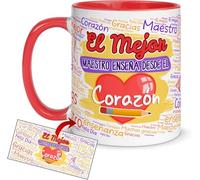 Kembilove® Taza personalizada para profesor o maestro con frase emotiva | “El mejor maestro enseña desde el corazón” | Regalo original fin de curso con nombre | Cerámica 350ml