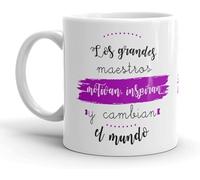 Kembilove® Taza personalizada para profesores | Los grandes maestros motivan inspiran y cambian el mundo | Regalo original maestro maestra fin de curso | Taza cerámica 350ml personalizada