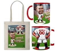 Kembilove® Taza personalizada Sevilla FC con caricatura y bolsa | regalo fútbol rojo y blanco | personaliza nombre y número | detalle original para fans sevillistas