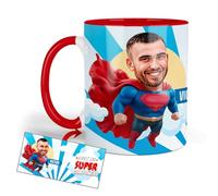 Kembilove Taza Personalizada Superhéroe con Caricatura | Regalo Divertido para el Mejor Compañero de Trabajo | Diseño Único con Cuerpo de Superman | 330ml Apta para Microondas y Lavavajillas