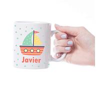 Kembilove Taza Personalizada - Taza Plastico Infantil con Nombre - Diseño Barco de Vela - Regalo Original para Niños - Ideal Desayuno y Cumpleaños