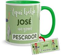 Kembilove Taza Pescador - Tazas de café Personalizadas - Tazas Profesiones - Taza Café Aquí Bebe un Pescador - Tazas Personalizadas con Nombre - Tazas navideñas Originales