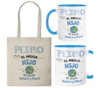 Kembilove® Taza regalo hijo personalizada con nombre | Pack taza y bolsa “Eres el mejor hijo del mundo” | Detalle original cumpleaños, navidad y ocasiones especiales