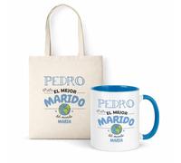 Kembilove® Taza regalo marido personalizada con nombre | Pack taza y bolsa “Eres el mejor marido del mundo” | Detalle original cumpleaños, aniversario y navidad