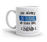 Kembilove Taza regalo Profesores - Tazas Desayuno para Fin de Curso - Regalos originales para Maestros - Tazas originales de café con Bonitos Mensajes (Los Héroes de verdad no tienen capa, enseñan)