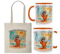 Kembilove® Taza y bolsa de jubilación diseño divertido “Adiós tensión hola pensión” mujer | Regalos originales para jubiladas con frases graciosas | Detalles únicos para fiestas de jubilación