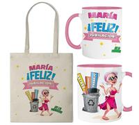 Kembilove® Taza y bolsa de jubilación mujer diseño divertido “Feliz jubilación te lo mereces” | Regalos originales para jubiladas con frases graciosas | Detalles para fiesta jubilacion
