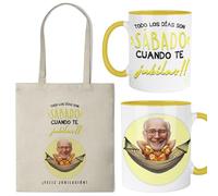 Kembilove® Taza y bolsa jubilación hombre “Todos los días son sábado cuando te jubilas” | Regalos originales y divertidos para jubilados | Pack con frases graciosas