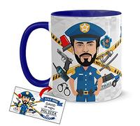 Kembilove Tazas Desayuno con Caricaturas Personalizadas y Nombre - Tazas de café Personalizadas Aquí bebe el Mejor Policía del Mundo - Regalos originales