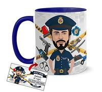 Kembilove Tazas Desayuno con Caricaturas Personalizadas y Nombre - Tazas de café Personalizadas Aquí bebe el Mejor Policía Nacional del Mundo - Regalos originales Profesiones