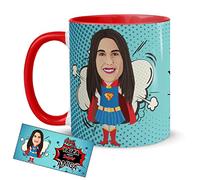 Kembilove Tazas Desayuno con Caricaturas Personalizadas y Nombre - Tazas de café Personalizadas Aquí bebe una Super Amiga - Regalos originales Familia