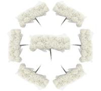 Kemcatui 144 rosas artificiales, mini flores blancas con gasa y tallo, pequeñas rosas falsas de espuma de polietileno para manualidades, ramo de boda, pinzas para el pelo, corona, decoración del hogar