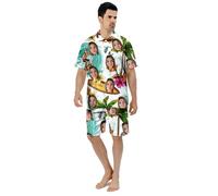 KEMEILA Camisa Hawaiana Personalizada Hombre Cara Tropical Flor Camisa Playa Casual Aloha Hawaiana Manga Corta Traje Verano Fiesta Corbata Botón Flor Camisa
