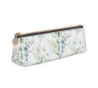 KemEng Acuarela Hoja Floral Verde Eucalipto Hojas Redondas Suculentas, Estuche para lápices con Forma de triángulo, Estuche portátil de Cuero con Cremallera, Estuche para cosméticos