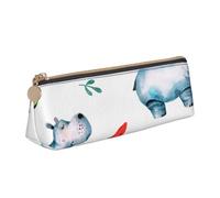 KemEng Acuarela Lindo Hipopótamo Sandía, Estuche para lápices con Forma de triángulo, Estuche portátil de Cuero con Cremallera, Estuche para cosméticos