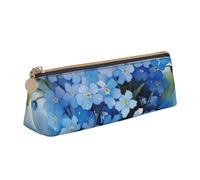 KemEng Acuarela No me Olvides Flores, Estuche para lápices con Forma de triángulo, Estuche portátil de Cuero con Cremallera, Estuche para cosméticos