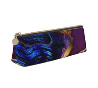 KemEng Ágata Abstracta Púrpura, Azul, Oro, Estuche para lápices con Forma de triángulo, Estuche portátil de Cuero con Cremallera, Estuche para cosméticos