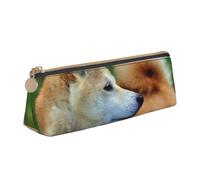 KemEng Akita Inu Bokeh Mascotas Perros Akita Inu, Estuche para lápices con Forma de triángulo, Estuche portátil de Cuero con Cremallera, Estuche para cosméticos