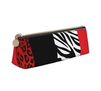 KemEng Animal Leopardo Rojo y Cebra, Estuche para lápices con Forma de triángulo, Estuche portátil de Cuero con Cremallera, Estuche para cosméticos