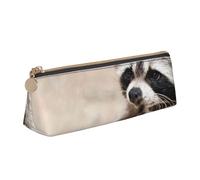 KemEng Animales Inteligentes Mapache Naturaleza, Estuche para lápices con Forma de triángulo, Estuche portátil de Cuero con Cremallera, Estuche para cosméticos
