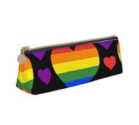 KemEng Bandera del Orgullo Gay de Corazones del Arco Iris, Estuche para lápices con Forma de triángulo, Estuche portátil de Cuero con Cremallera, Estuche para cosméticos