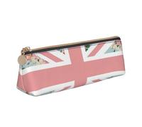KemEng Bandera Union Jack de Rosas inglesas, Estuche para lápices con Forma de triángulo, Estuche portátil de Cuero con Cremallera, Estuche para cosméticos