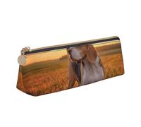 KemEng Beagle Césped Perros En Un Paseo Mascotas Perros Atardecer, Estuche para lápices con Forma de triángulo, Estuche portátil de Cuero con Cremallera, Estuche para cosméticos
