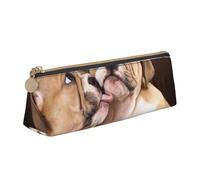 KemEng Besar Cachorros de Bulldog inglés, Estuche para lápices con Forma de triángulo, Estuche portátil de Cuero con Cremallera, Estuche para cosméticos