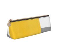 KemEng Bloque Geométrico Blanco Gris Amarillo, Estuche para lápices con Forma de triángulo, Estuche portátil de Cuero con Cremallera, Estuche para cosméticos