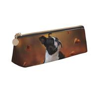 KemEng Boston Terrier Otoño Bokeh Perros Perros, Estuche para lápices con Forma de triángulo, Estuche portátil de Cuero con Cremallera, Estuche para cosméticos
