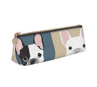 KemEng Bulldog Francés Impreso, Estuche para lápices con Forma de triángulo, Estuche portátil de Cuero con Cremallera, Estuche para cosméticos