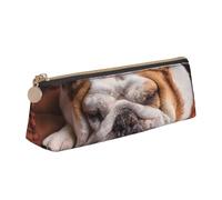 KemEng Bulldogs Ingleses Bozal Mascotas Perros Durmiendo, Estuche para lápices con Forma de triángulo, Estuche portátil de Cuero con Cremallera, Estuche para cosméticos