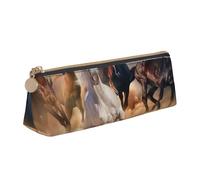 KemEng Caballo Salvaje Corriendo contra la tormenta de Arena, Estuche para lápices con Forma de triángulo, Estuche portátil de Cuero con Cremallera, Estuche para cosméticos