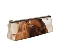KemEng Caballos Cachorros Dos Carrera, Estuche para lápices con Forma de triángulo, Estuche portátil de Cuero con Cremallera, Estuche para cosméticos