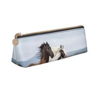 KemEng Caballos Corriendo Arte, Estuche para lápices con Forma de triángulo, Estuche portátil de Cuero con Cremallera, Estuche para cosméticos