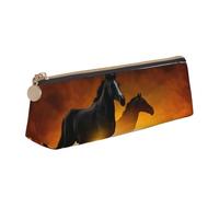 KemEng Caballos Negros Impresión De Nubes Rojas Brillantes, Estuche para lápices con Forma de triángulo, Estuche portátil de Cuero con Cremallera, Estuche para cosméticos