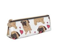 KemEng Cachorros Pugs Divertidos Dibujos Animados, Estuche para lápices con Forma de triángulo, Estuche portátil de Cuero con Cremallera, Estuche para cosméticos