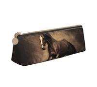 KemEng Café Caballo Corriendo, Estuche para lápices con Forma de triángulo, Estuche portátil de Cuero con Cremallera, Estuche para cosméticos
