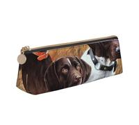 KemEng Caída del Perro Braco alemán de Pelo Corto, Estuche para lápices con Forma de triángulo, Estuche portátil de Cuero con Cremallera, Estuche para cosméticos
