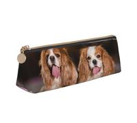 KemEng Cavalier King Charles Spaniel Perros Blancos Marrón, Estuche para lápices con Forma de triángulo, Estuche portátil de Cuero con Cremallera, Estuche para cosméticos