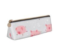 KemEng Cerditos Lindos alegres, Estuche para lápices con Forma de triángulo, Estuche portátil de Cuero con Cremallera, Estuche para cosméticos