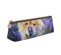 KemEng Chow-Chow Dulce Esponjoso Marrón Perros Púrpura Salvaje, Estuche para lápices con Forma de triángulo, Estuche portátil de Cuero con Cremallera, Estuche para cosméticos