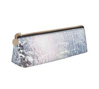 KemEng Ciervos en el Bosque de Invierno, Estuche para lápices con Forma de triángulo, Estuche portátil de Cuero con Cremallera, Estuche para cosméticos