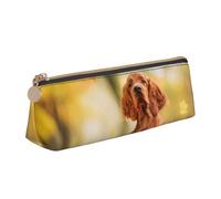 KemEng Cocker Spaniel Otoño Parque Perros Spaniel Marrón, Estuche para lápices con Forma de triángulo, Estuche portátil de Cuero con Cremallera, Estuche para cosméticos