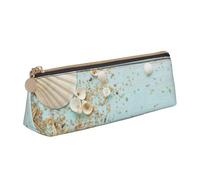KemEng Colección Mar Concha Playa Vintage, Estuche para lápices con Forma de triángulo, Estuche portátil de Cuero con Cremallera, Estuche para cosméticos