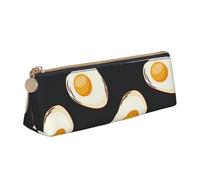 KemEng Comida Huevos Fritos Oscuro, Estuche para lápices con Forma de triángulo, Estuche portátil de Cuero con Cremallera, Estuche para cosméticos